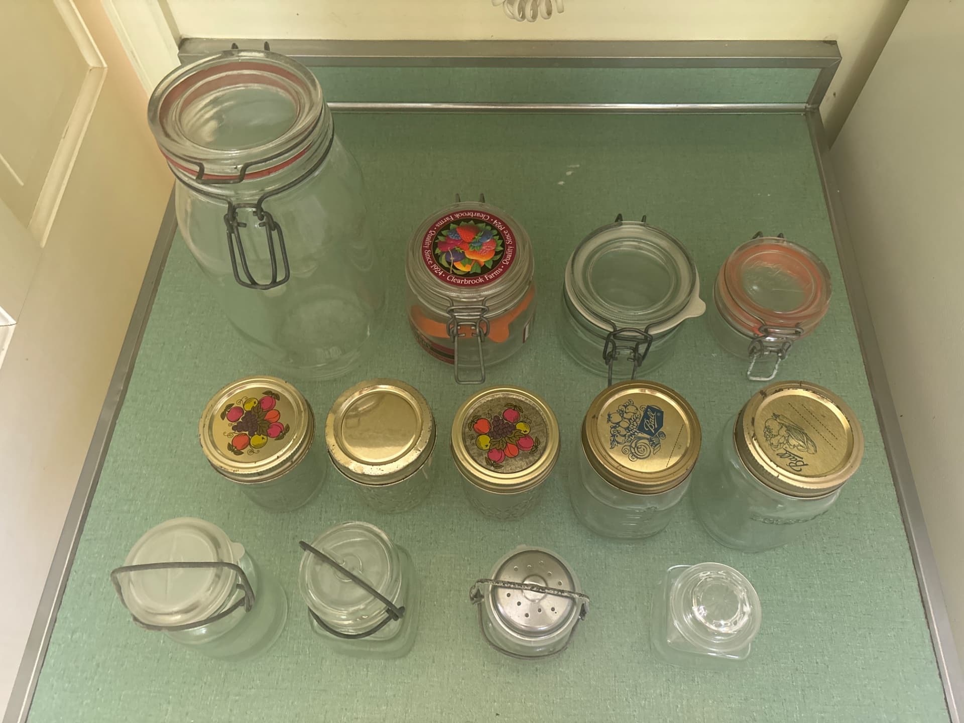 Lot of vintage glass canning/storage jars (Ball/Mason & clip-top)